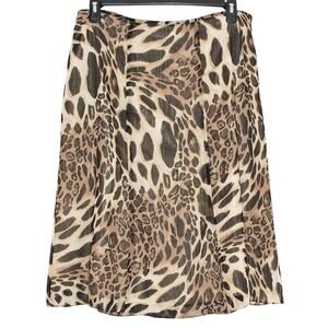 Skirt Leopard Animal Safari Neutral Office Workwear Business Casual Midi Size 14